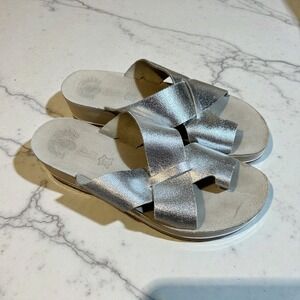 FANTASY SANDALS Silver Metallic Platform Slide Sandals Women EU 41 US 10 Comfort